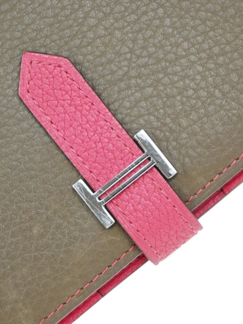 HERMES Bearn Bicolor Long Bifold Wallet Leather Brown Pink 80RP164 - Picture 8 of 16